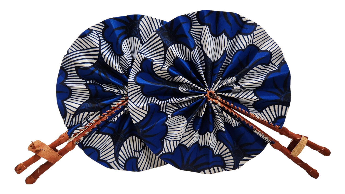 White Stripes with Blue Flowers - Fan